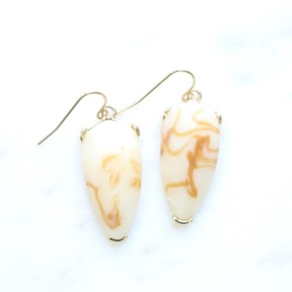 New Boutique Natural Color Stone Gold Trim Pear Shape Dangle Drop Earrings - Picture 1 of 1